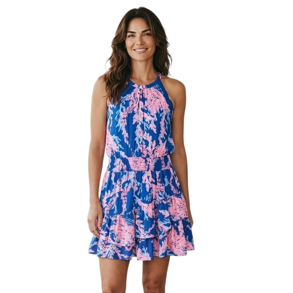 Lilly Pulitzer Pamelyn Coral Reef Womens size 2 Tiered Ruffle Resort Beach Dress